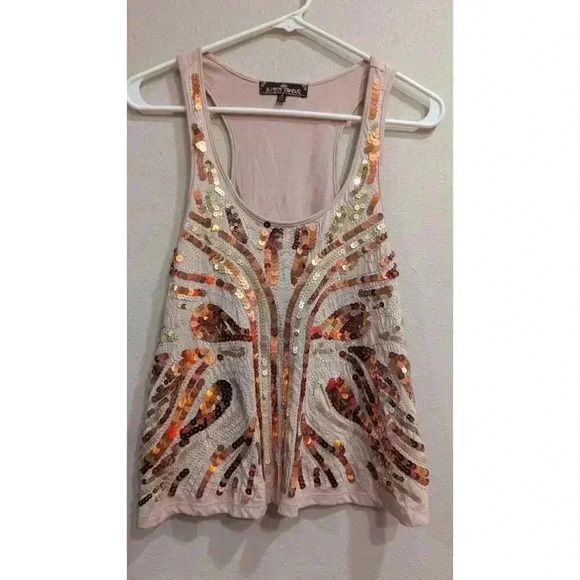 Women's sparkly sequined tank pink with rose gold by Almost Famous size M - Picture 1 of 6